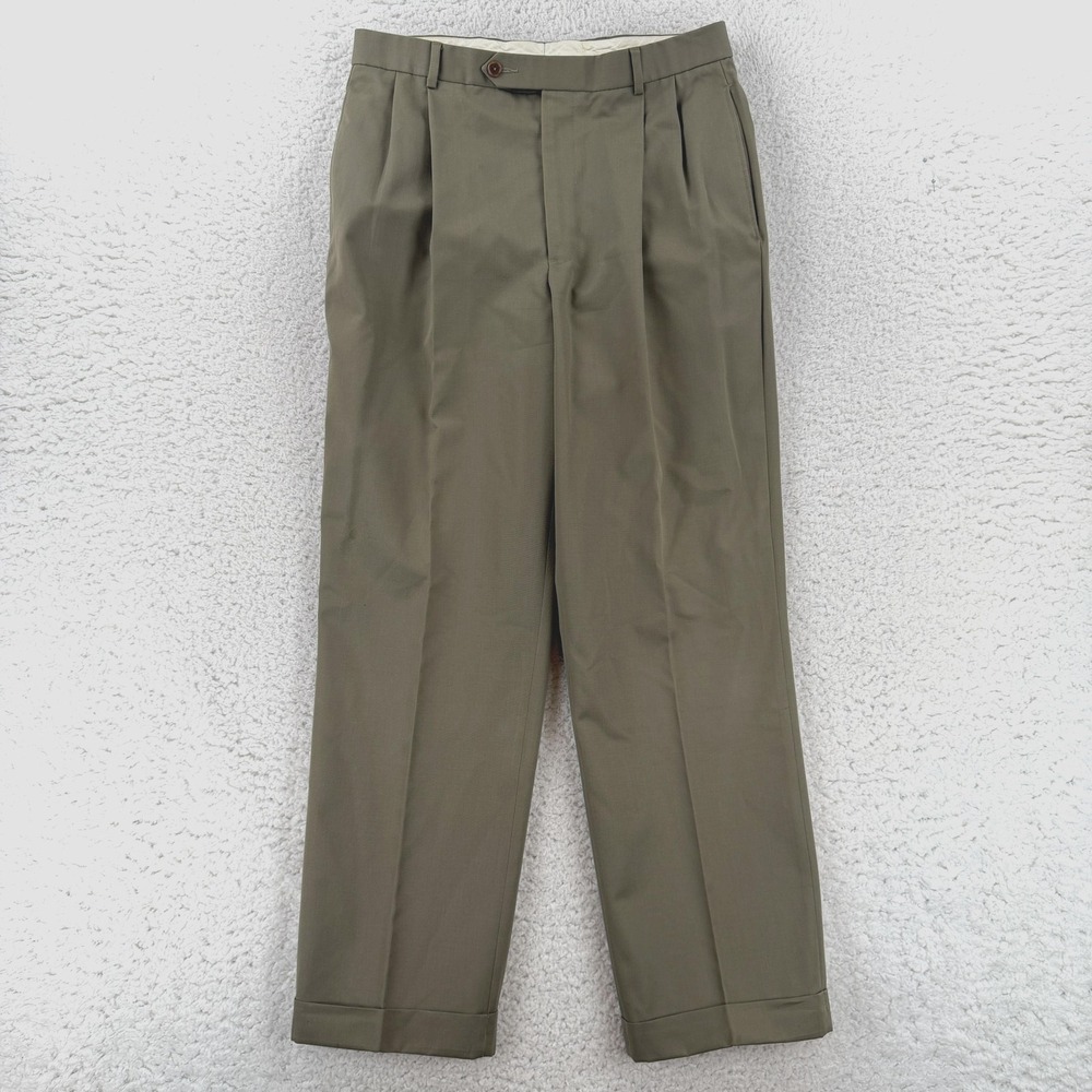 Brooks Brothers Mens 33x32 Green Wool Dress Pants Pleated Cuffed Classic Fit 346